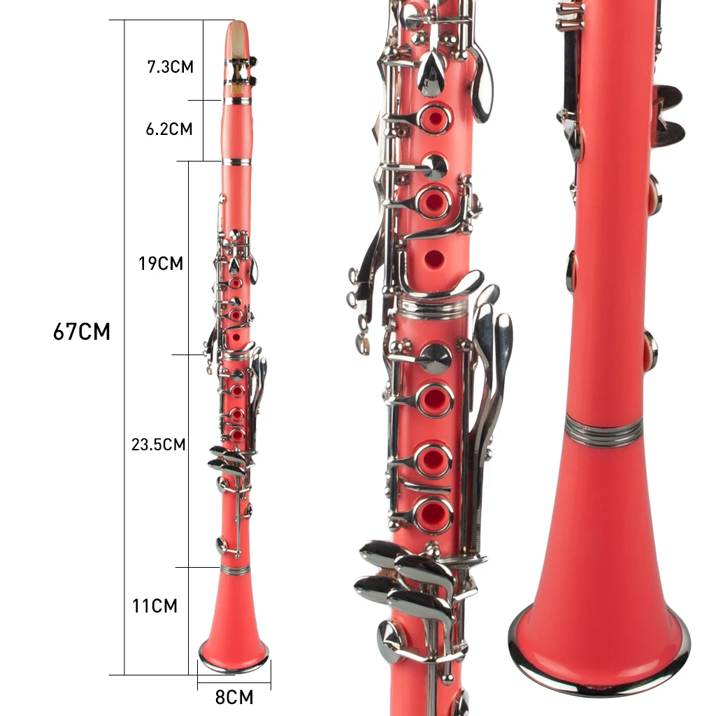 Pink ABS Clarinet Bb Cupronickel Plated Nickel 17 Key with Cleaning Cloth Gloves Screwdriver Woodwind Instrument enlarge