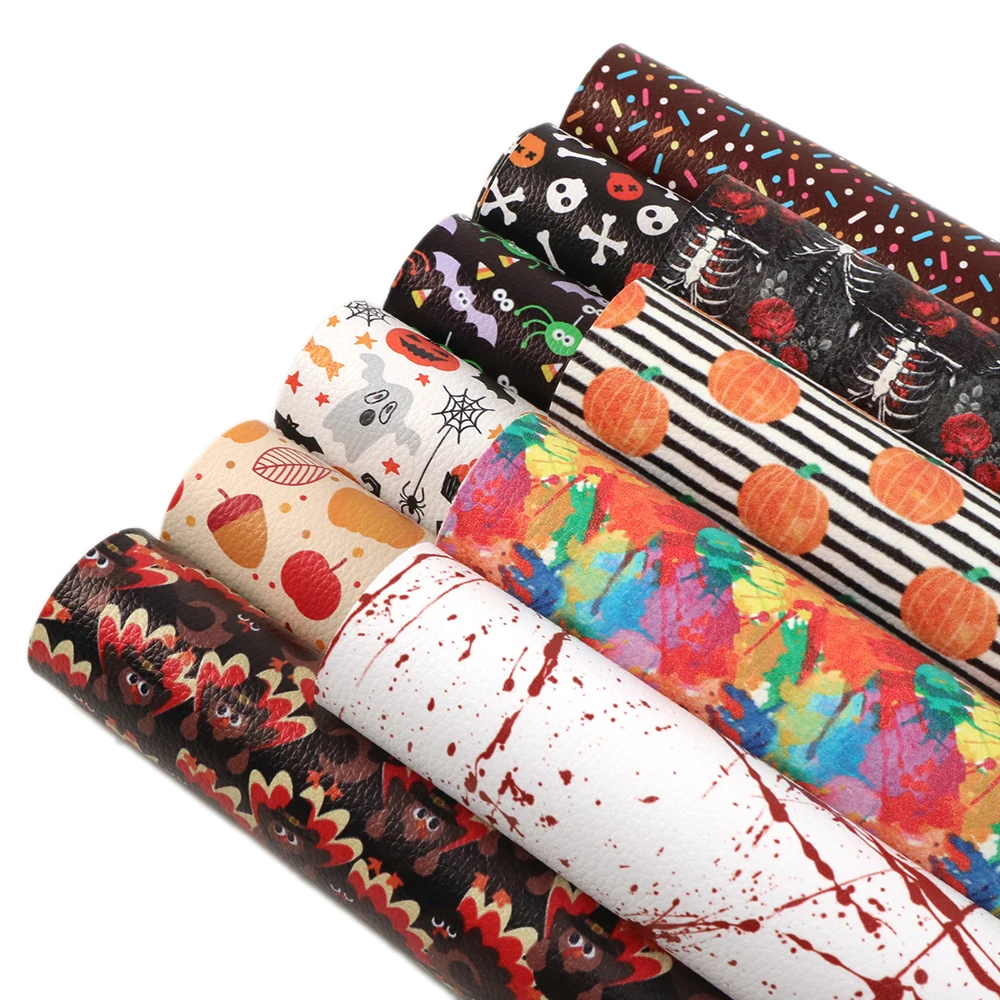 Новый 20*33 см Lychee Хэллоуин Тыква печатная искусственная кожа для сумки с бантом