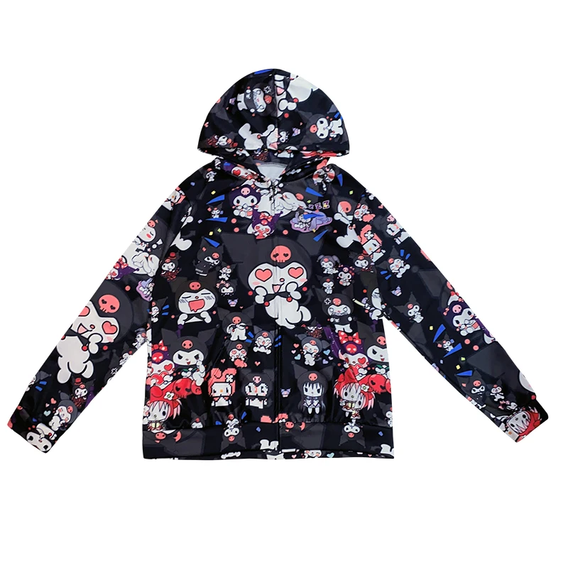 

New Autumn Gothic Cool Pink Women Jacket Loose Hot Girl Hooded Coat Female Kawaii Cartoon Print Girl Jacket Mujer