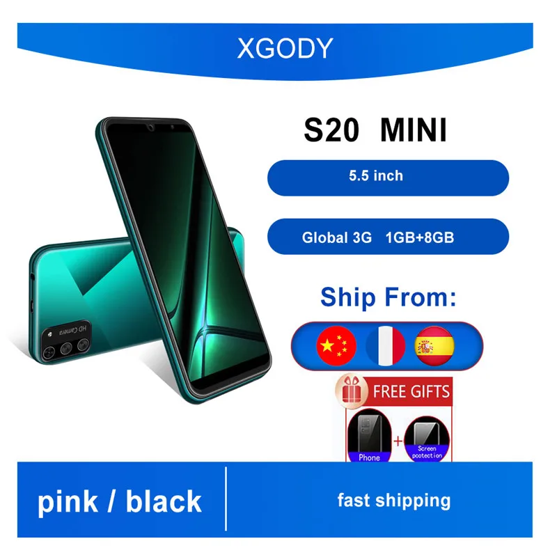 

XGODY Smartphone Android 9.0 18:9 5.5" Full Screen 1GB 8GB Quad Core 5MP Camera 2500mAh GPS WiFi 3G Mobile Phones