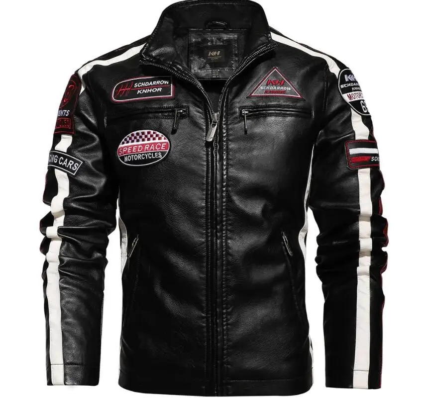 

Mens Vintage Motorcycle Jacket 2021 Men Fashion New Biker Leather Jacket Male Embroidery Bomber Coat Winter Fleece Pu Overcoat