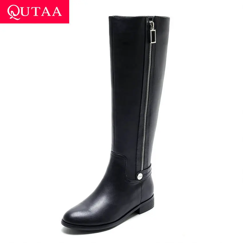 QUTAA/2020 г. Повседневная женская обувь на молнии с круглым носком низком квадратном