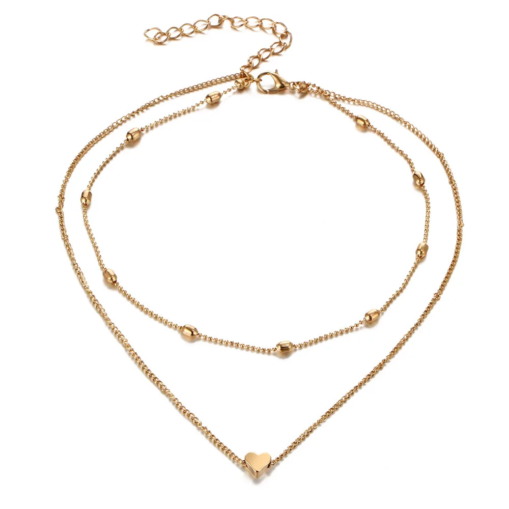 

Fashion Women Clavicle Pendant Peach Heart Multi-Layer Choker Neck Chain Necklace Heart-Shaped Pendant Bohemian Jewelry