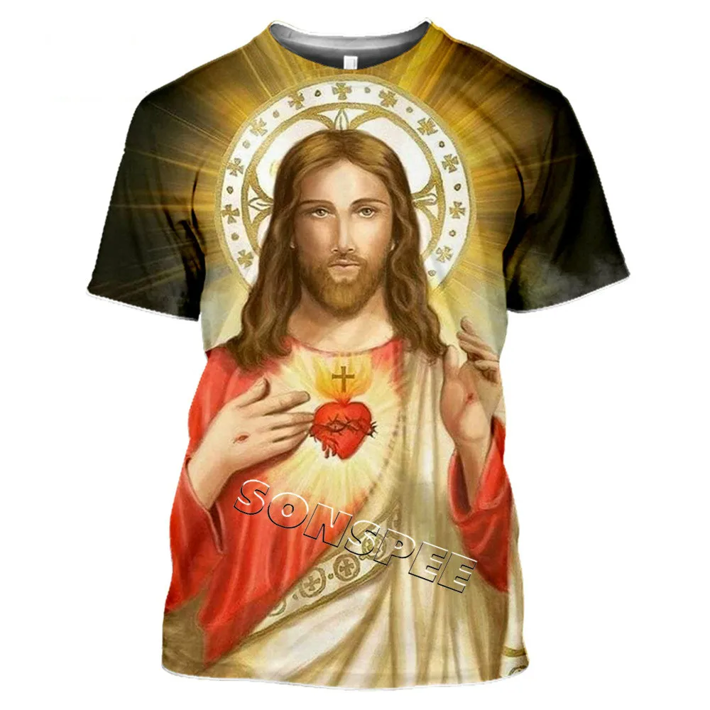 

2021Summe Women And Men's T-Shirt Religious Culture Jesus God 3D Printed , Loose Large Size Quick-Drying T-Shirt