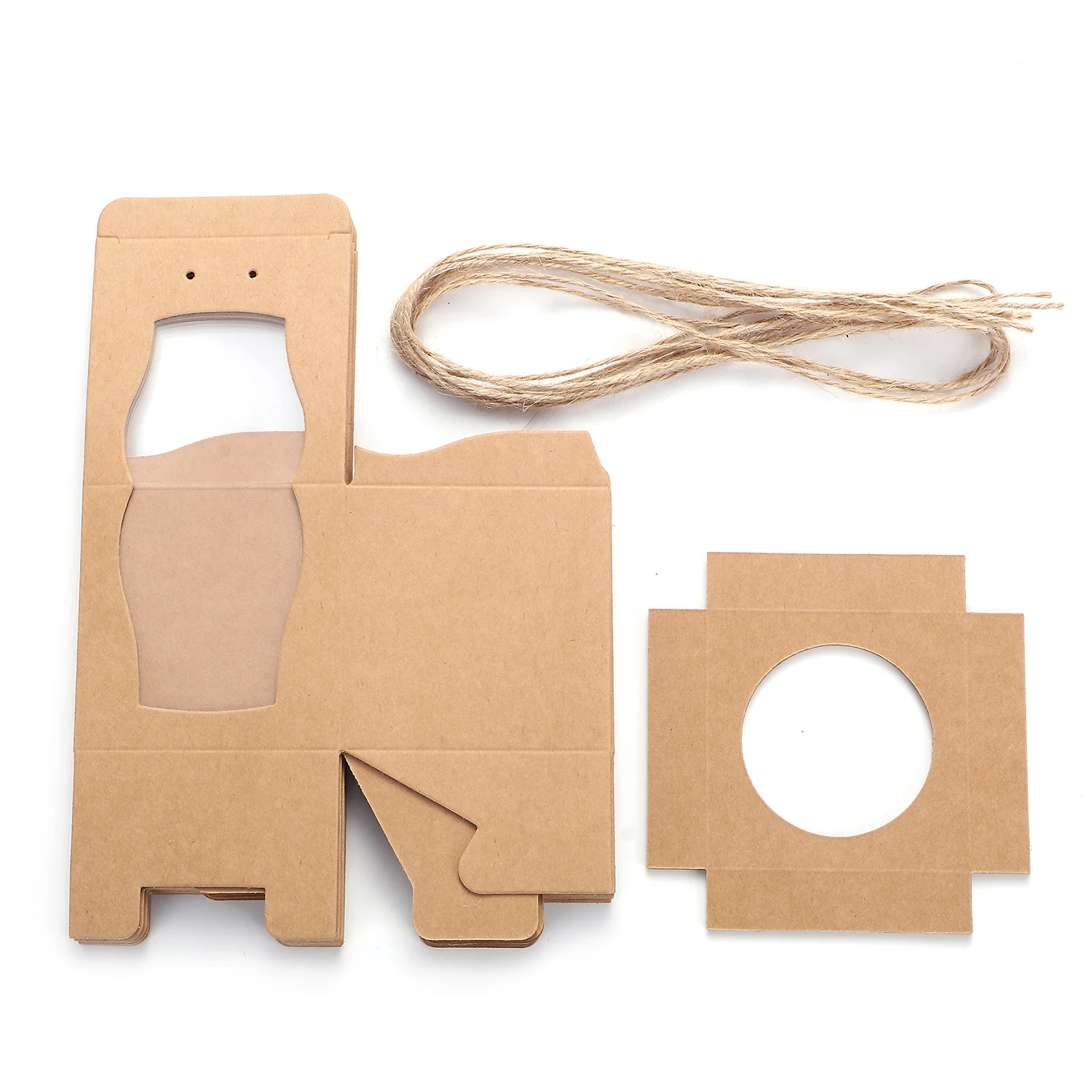 

12pcs/Set Vintage Kraft Paper Cupcake Box Bakery Box with Window Rope Wedding Favor Gift Mini Box Packaging