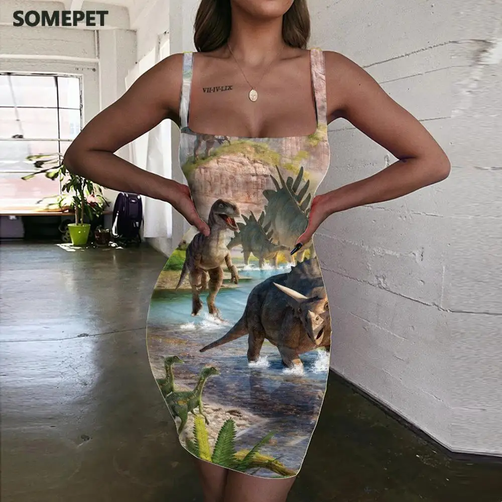 

Женское платье в стиле «динозавр», облегающее платье с 3D-принтом