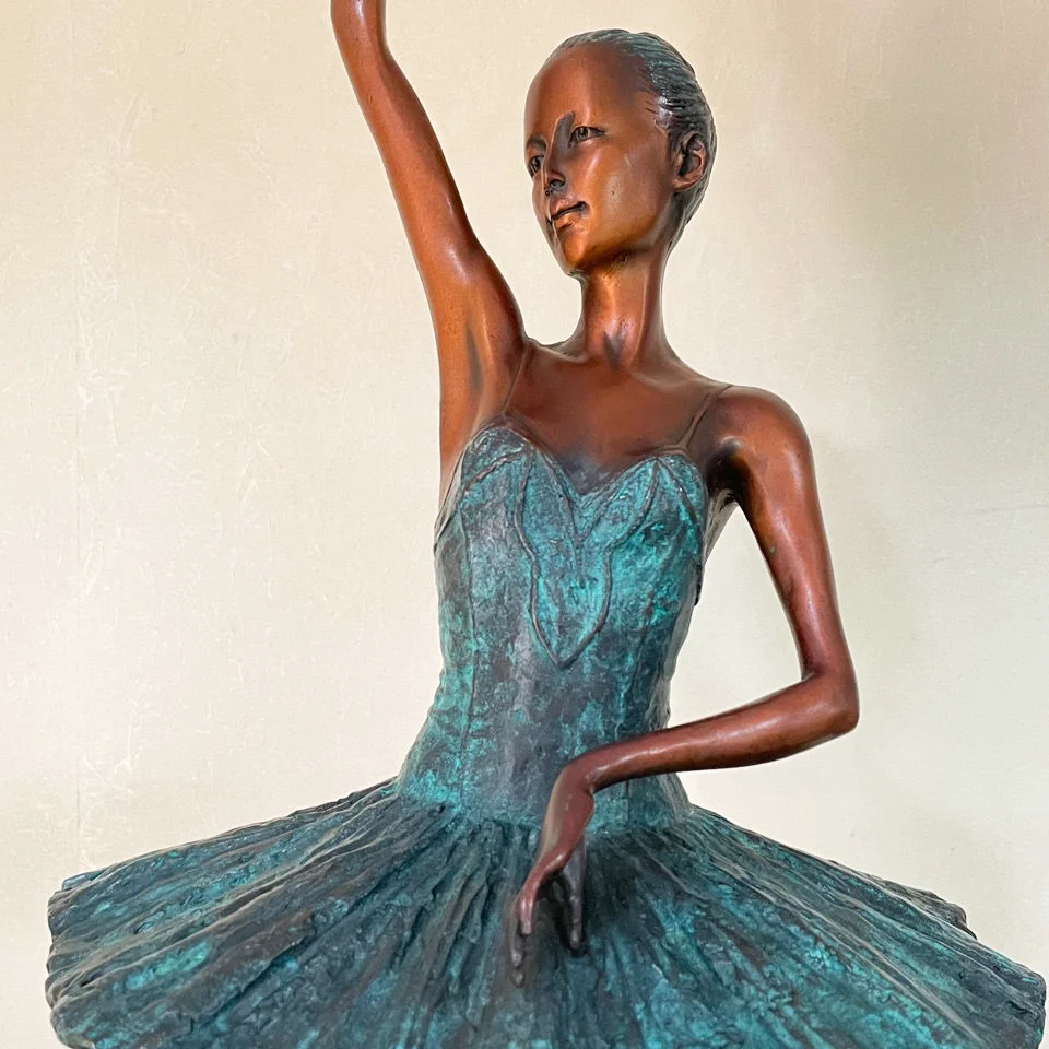 

Ballet Dance Girl Statue Sculpture Bronze Modern Female Art Marble Base Green Color Indoor Decoration Large