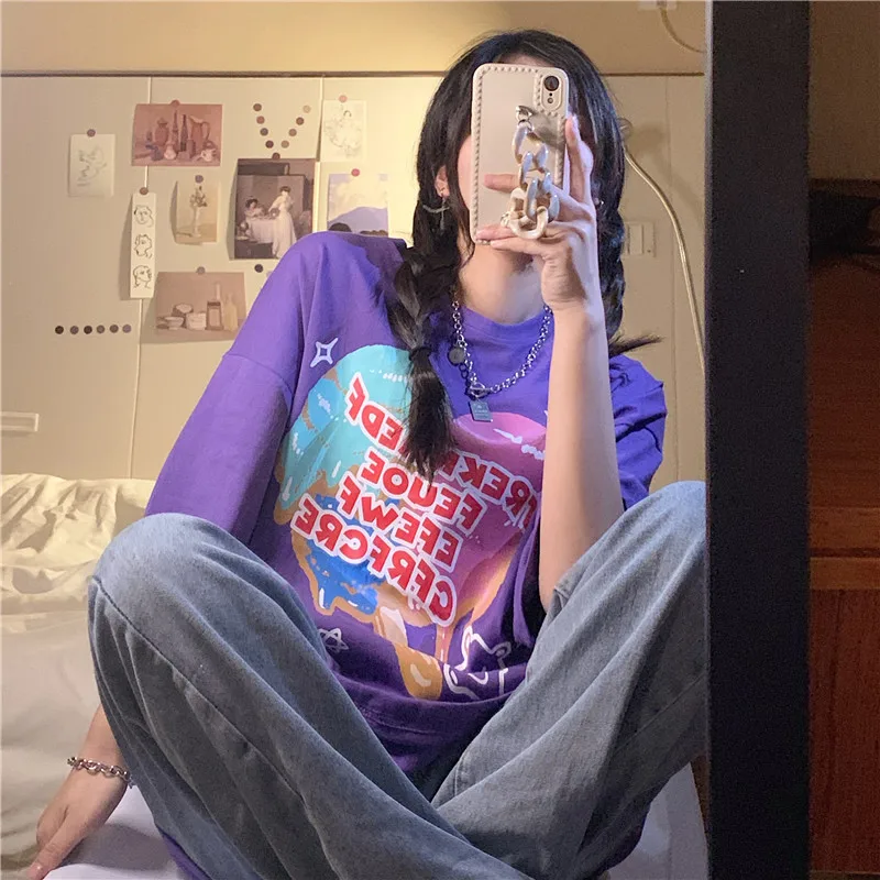 

Свободная Повседневная Ретро-футболка с принтом ленивая Женская Корейская Harajuku женские футболки топы японская кавайная одежда Ulzzang для женщин