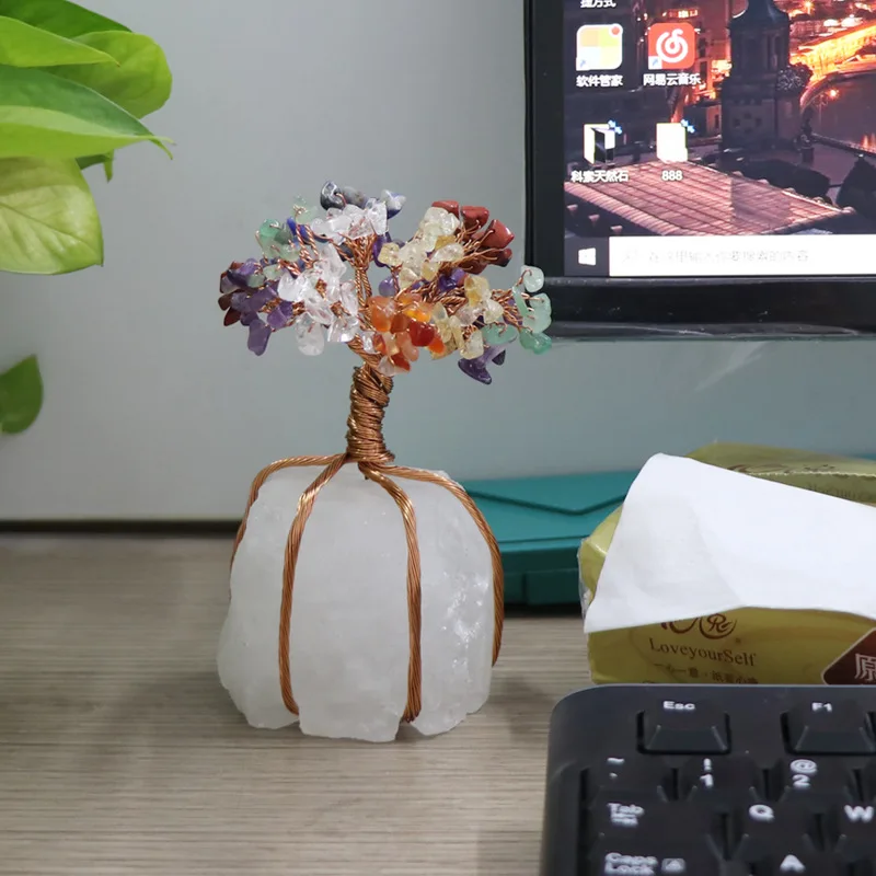 5 дюймов розовый кварц аметистовое дерево фэн шуй бонсай для денег удачи рейки