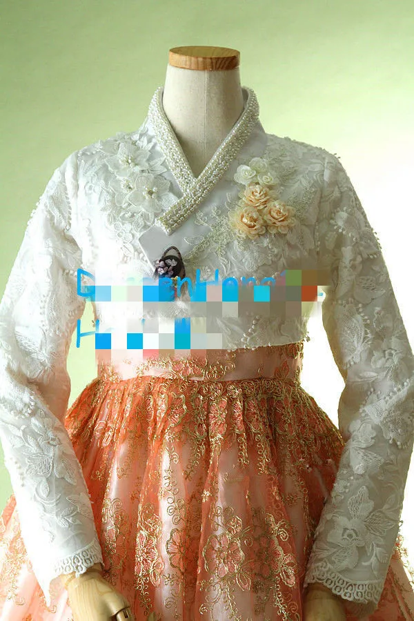 Женское современное платье ханбок на заказ корейское кружевное с высокой талией