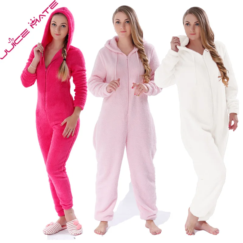 

Winter Warm Pyjamas Women Onesies Fluffy Fleece Jumpsuits Sleepwear Overall Plus Size Hood Sets Pajamas Onesie For Women Adult