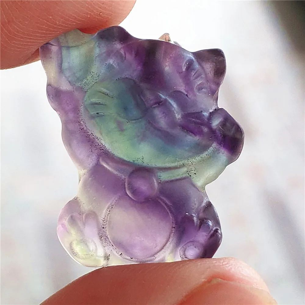 

Natural Colorful Fluorite Quartz Pendant Women 25x19x8mm Wealthy Cat Carved Fluorite Necklace Jewelry AAAAA