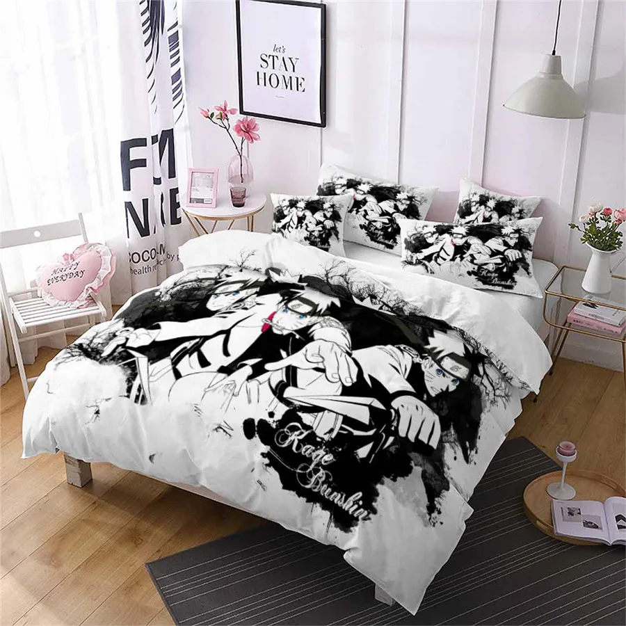

HELENGILI 3D Bedding Set Naruto Print Duvet Cover Set Bedcloth with Pillowcase Bed Set Home Textiles #NT-05