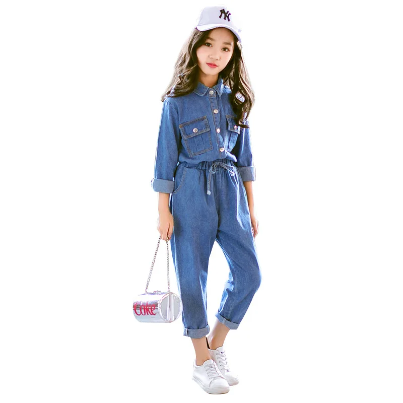 

2020 big girls fashion denim clothing set tops shirts jacket+pants,kids 2pcs casual suits children clothes 4-14T