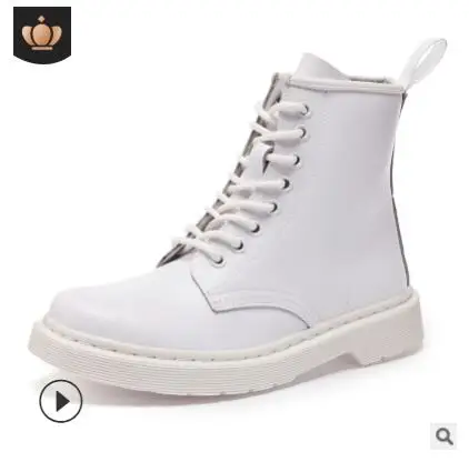 White Careaymade/Новинка года; зимняя женская обувь; ботинки из натуральной кожи в британском стиле; модные ботинки; 7 цветов на толстой подошве - Цвет: White