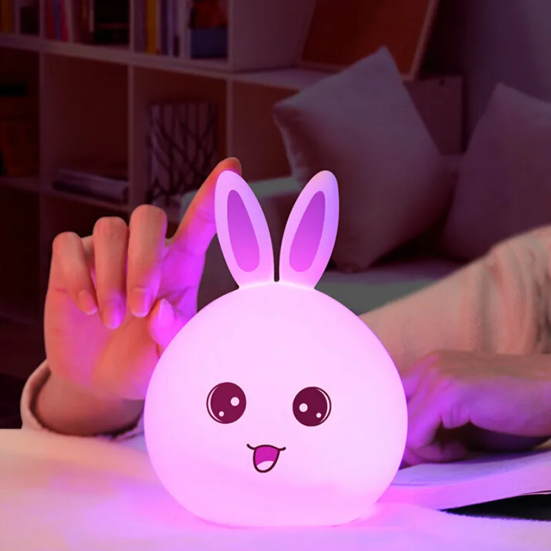 USB Rabbit Night light Led Desktop RGB Decorative Lamp Silicone Rechargeable for Kids Baby Gift Cute Animal Cartoon Lamps | Лампы и