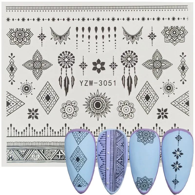 

1pc Beautiful Fashion Lace Water Transfer NEW Black Henna Nail Art Tattoo Sticker Watermark Temporary Decal Nail Art Decoration