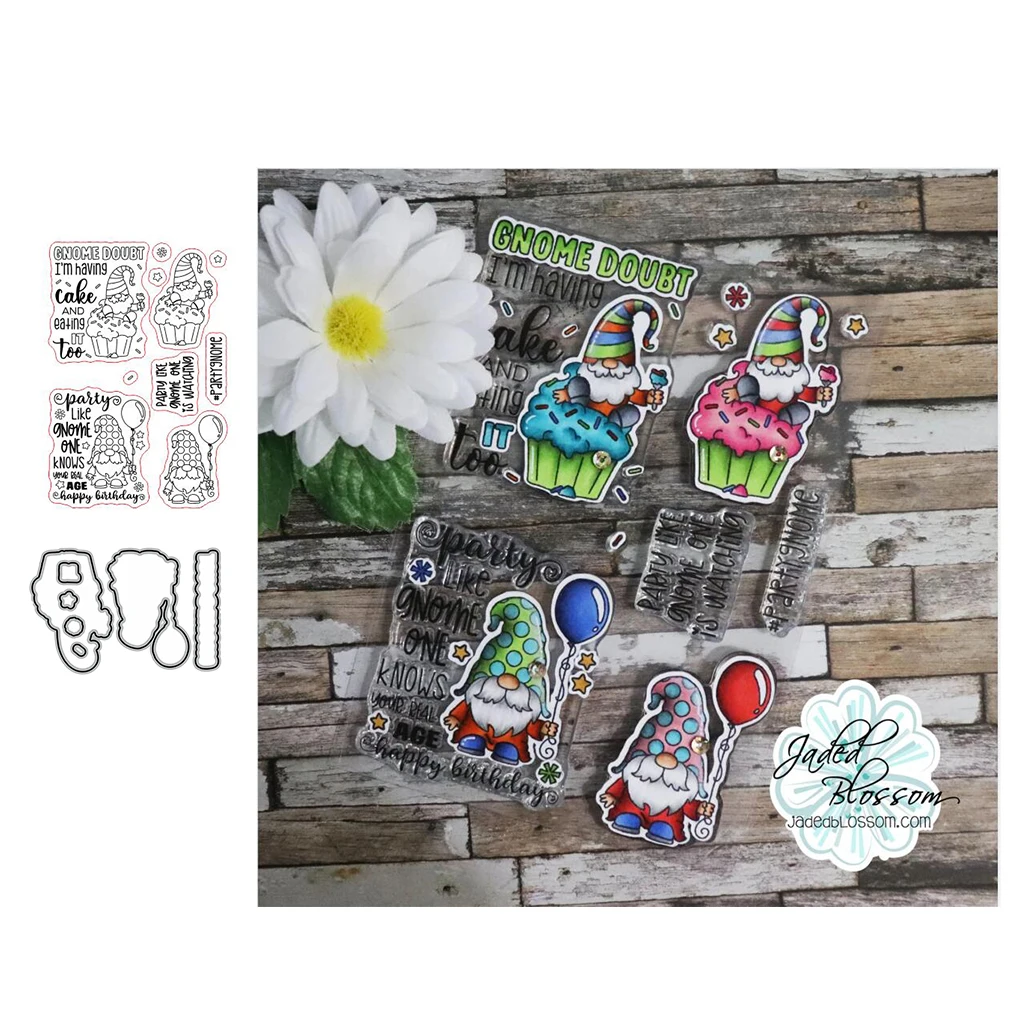 

New Arrival Gnome Birthday Party Metal Cutting Dies and Clear Rubber Stamps for Scrapbooking Craft Stencil DIY Album Sheet Decor