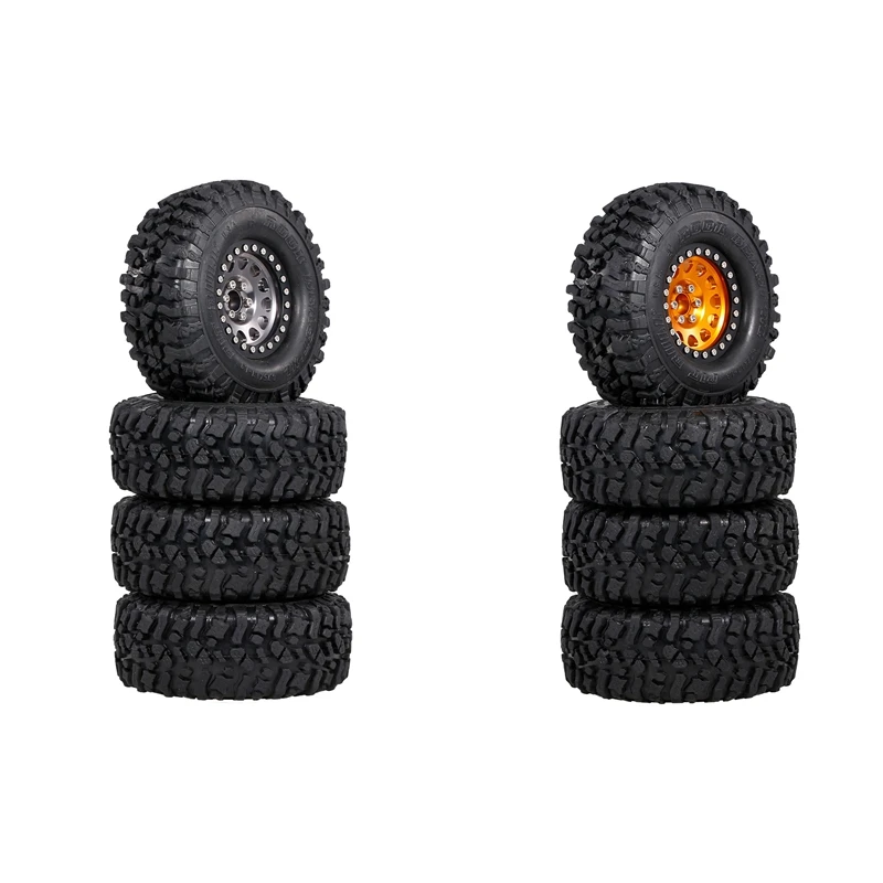 

8 PCS Metal 2.2 Beadlock Wheel Rim Tires Set For 1/10 RC Crawler Car Parts,Yellow & Titanium