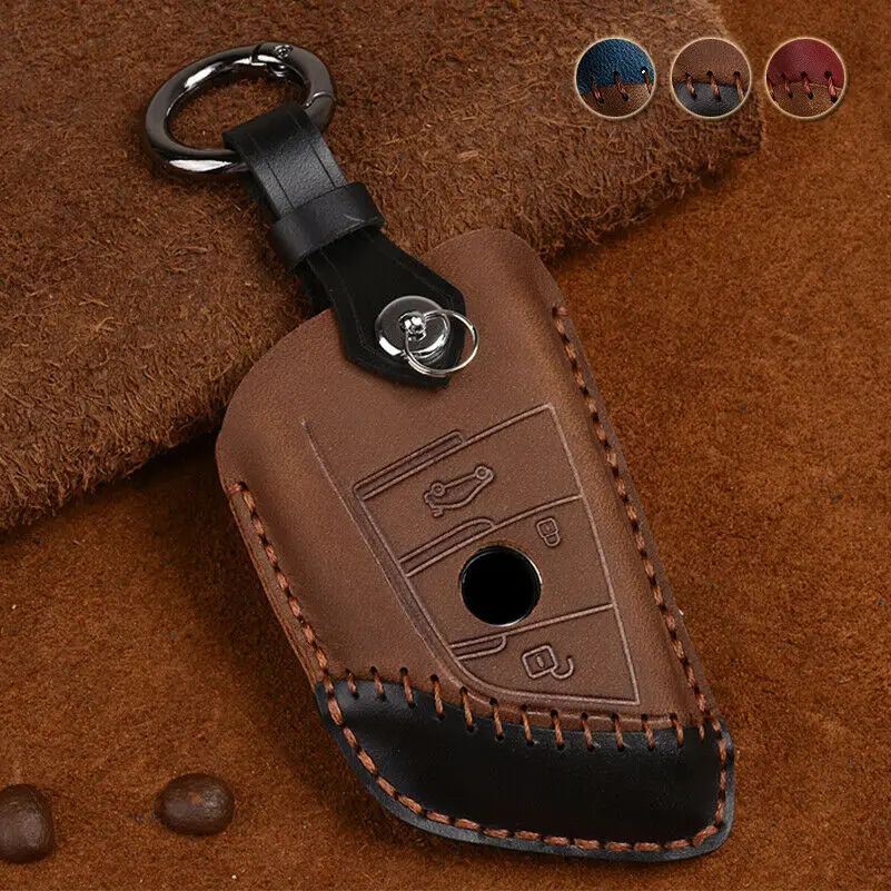 

Genuine Leather For BMW X1 X5 F15 X6 F16 1 2 5 7 Series Skin Holder 2 Button Silicone Car Remote Key Fob Shell Cover Case