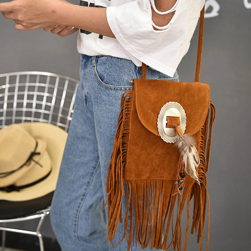 Женские винтажные сумки на плечо с кисточками и конвертом женские одноцветные