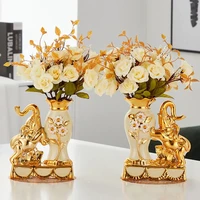 european style ceramic golden vase arrangement dining table home decoration accessories creative golden elephant vases