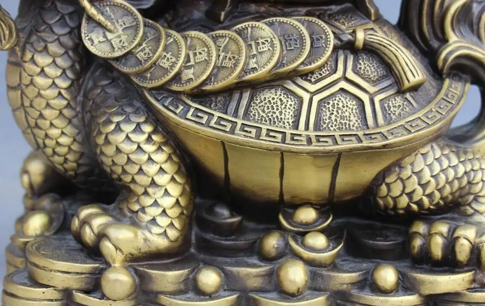 9 &quotКитайский фэншуйская бронза чаша богатства Дракон-черепаха скульптура в