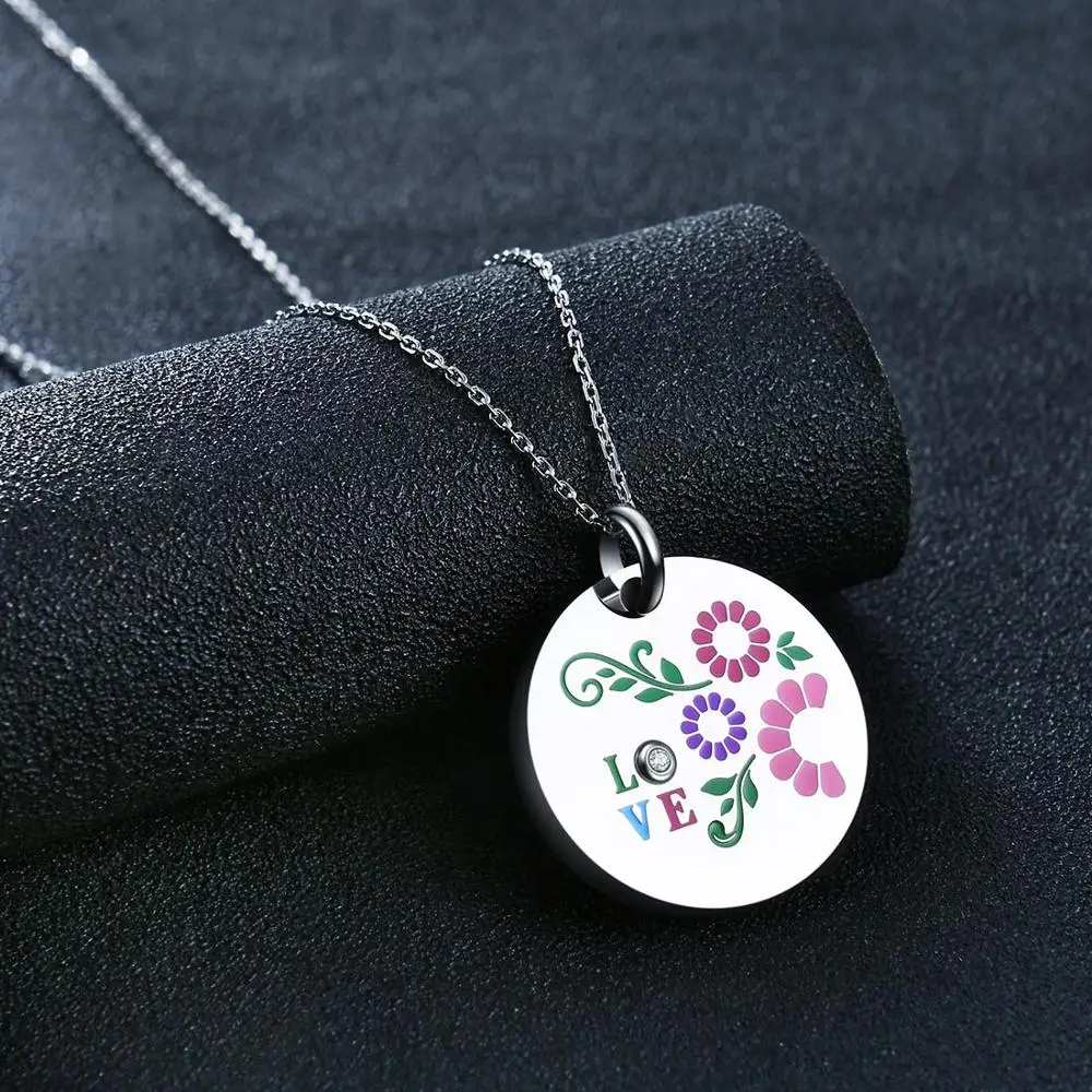 Овальное/Круглое ожерелье с подвеской из нержавеющей стали 316 узором в виде