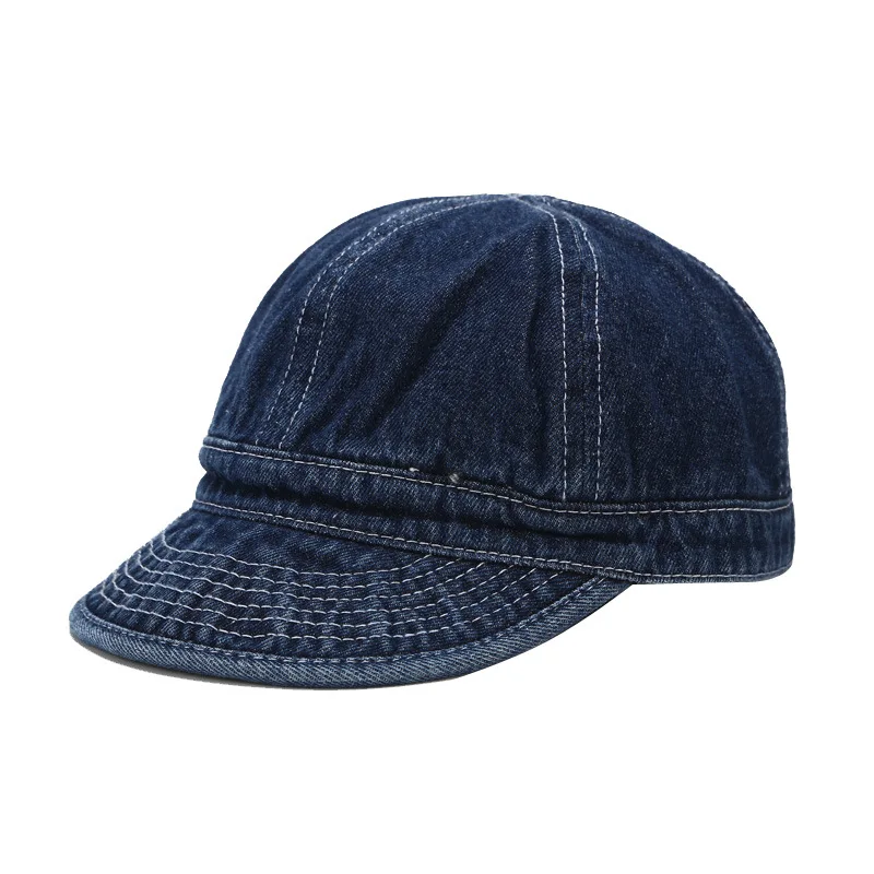 

Unisex Vintage Washed Denim Baseball Cap Round Top Short Brim Sunscreen Outdoor Hip Hop Sports Peaked Trucker Hat