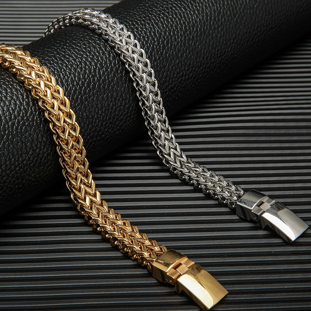 Luxury Never Fade Gold Color Bracelet Men Stainless Steel Chain Man Bracelets With Magnet Clasp Boys Biker Jewellery Accessories | Украшения