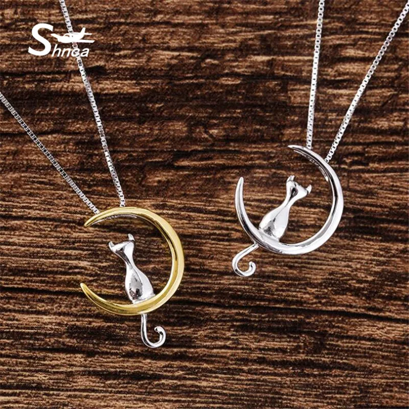 

Женское ожерелье из серебра 925 пробы, с подвеской в виде кота и Луны