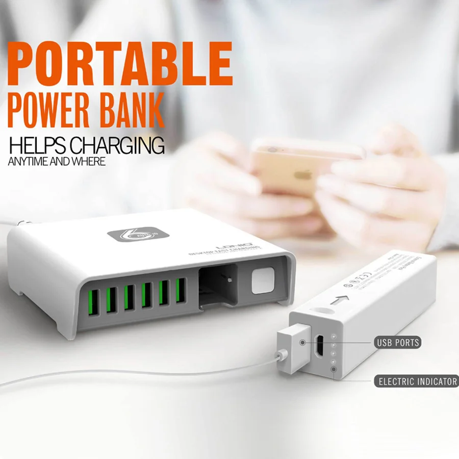 6 + 1 USB быстрая зарядка QC PD 3 0 40 Вт Быстрая портативное зарядное устройство 2600 мАч