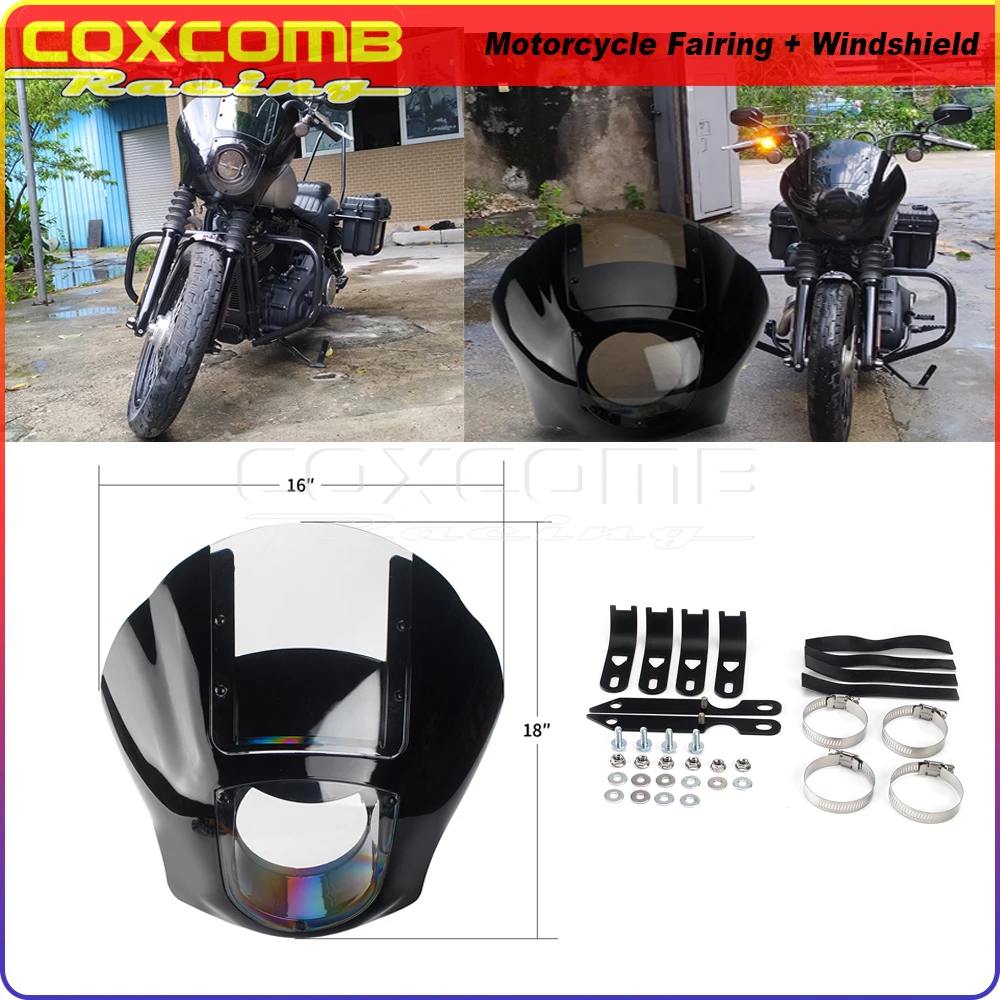 

Motorcycle 5.75" Headlight Quarter Fairing Windshield For Harley Sportster Dyna Softail XL FXD FXBB FXLR FXST 1986-2021