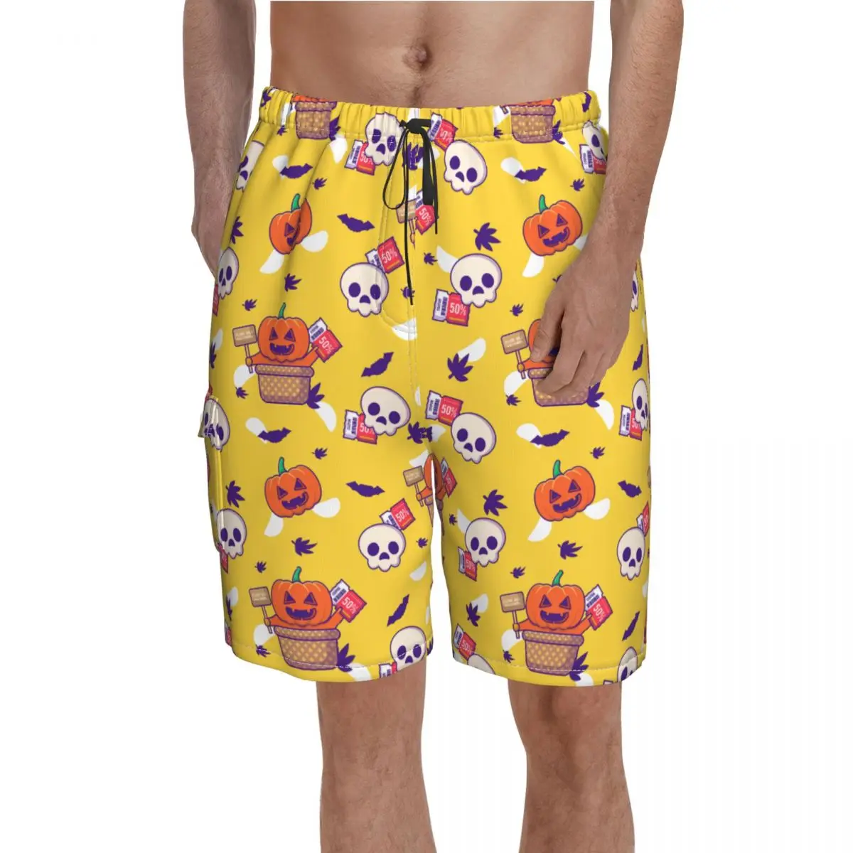 

Halloween Pumpkin Skull Board Shorts Funny Bathing Swimming Trunks Polyester Pattern Men Swim Trunks