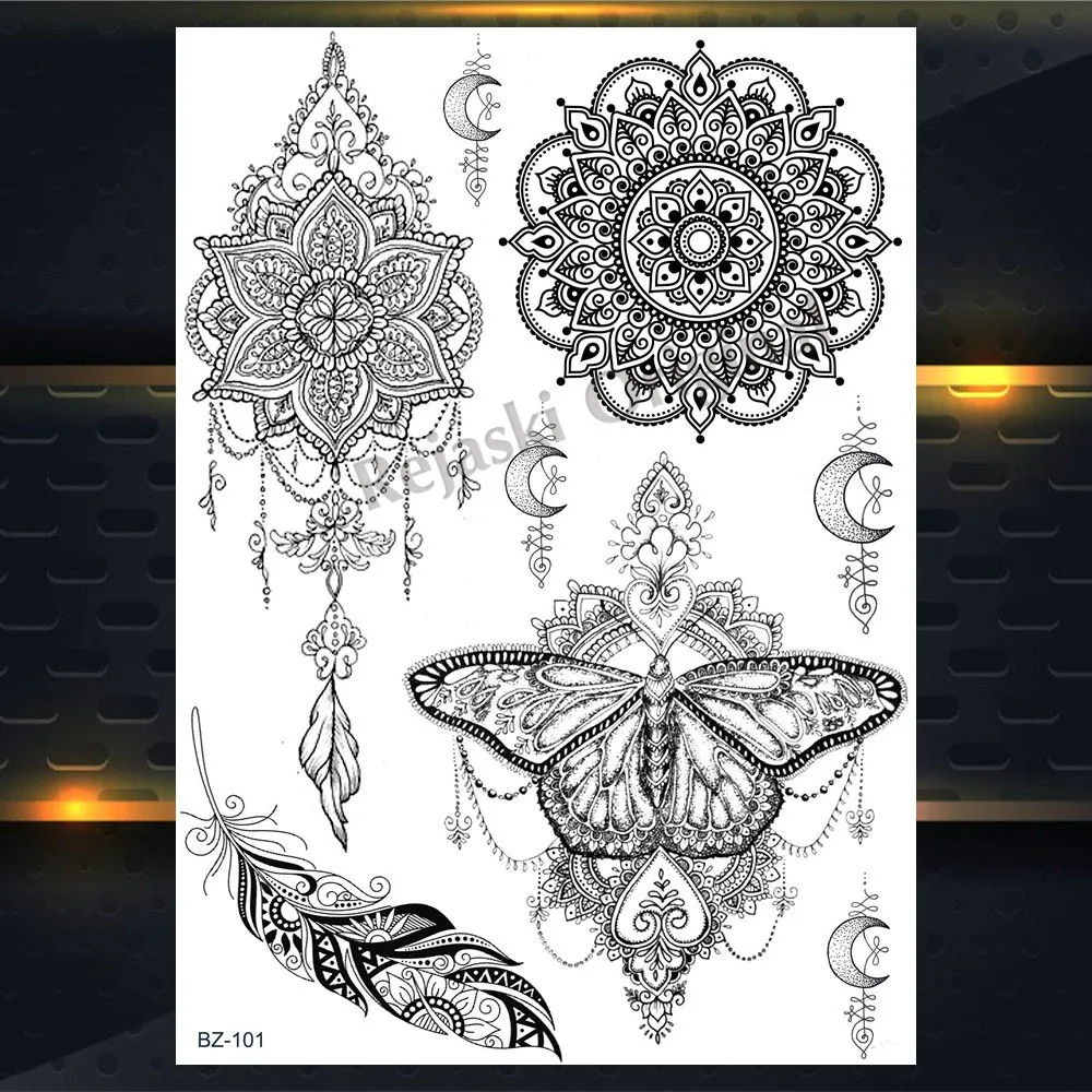 REJASKI черный серьги Henna Mandala цветок временные татуировки для Для женщин Стикеры пикантные водостойкие татуировки, боди-арт Arm талией, эксклюзивный дизайн татуировки - Цвет: PBZ101