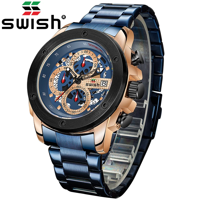 

2021 SWISH New Business Quartz Watches Fashion Top Stainless Steel Calendar Sports Chronograph Watch Luminous Wristwatch Relojes