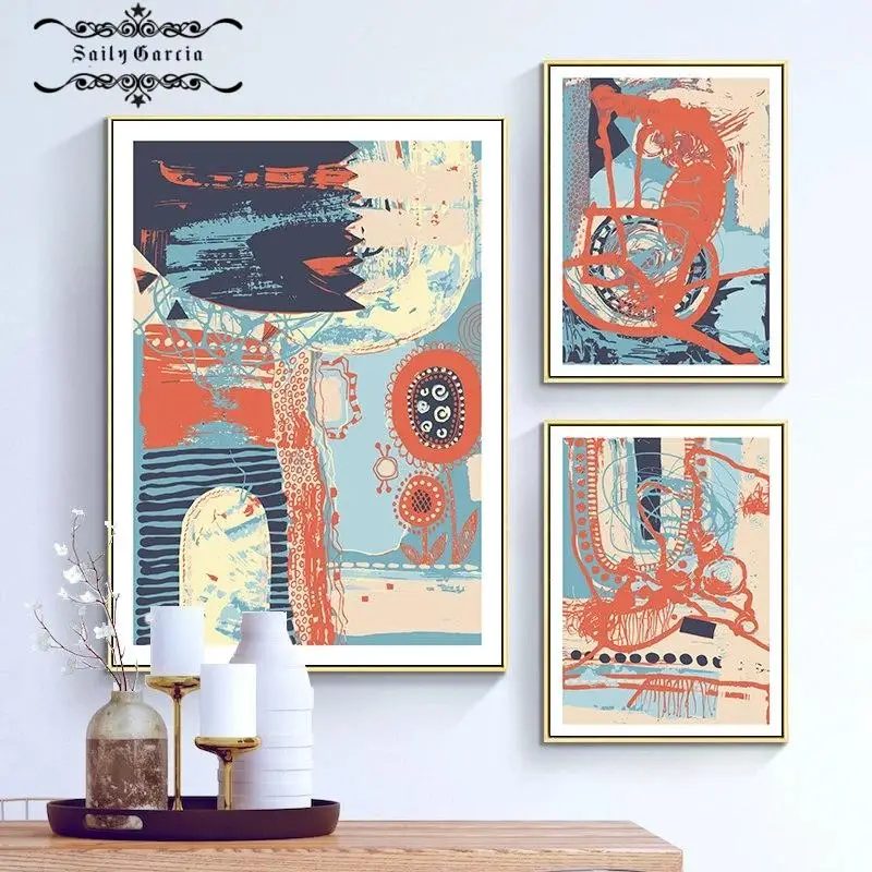 Abstract Red Blue Graffiti Line Poster and Print Messy Beauty Wall Art Canvas Painting Modern Living Room Home Interior Decor |