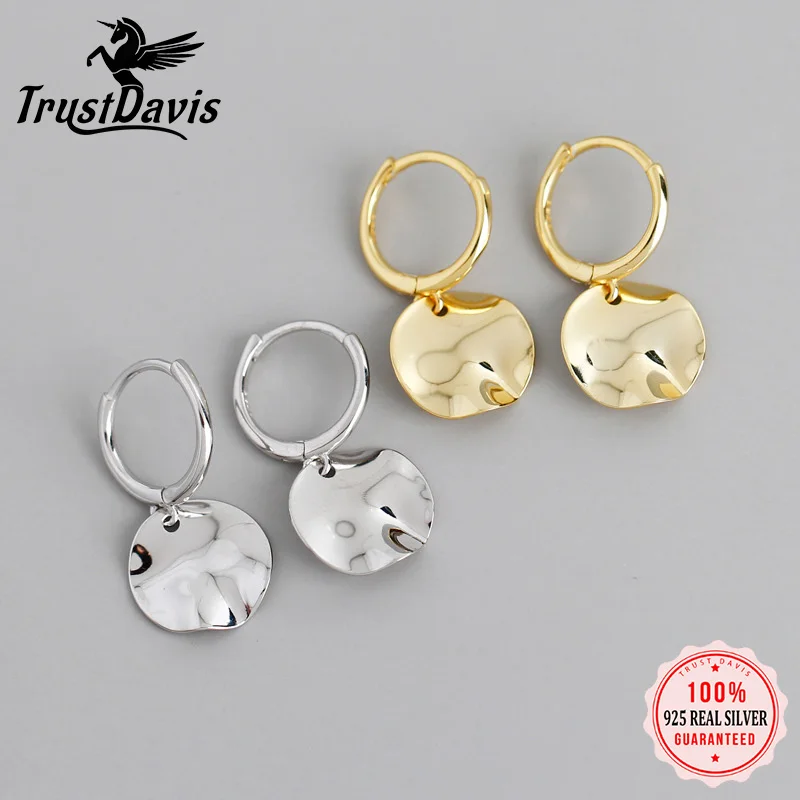 

Trustdavis Real 925 Sterling Silver Sweet Geometric Round Uneven Pendant Hoop Earrings For Women Wedding Party Jewelry DA1133