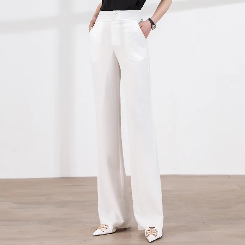 Summer Pants Women's Solid Straight Pants Trousers Slouch And High Waist Drooping Ultra Wide Leg Pants