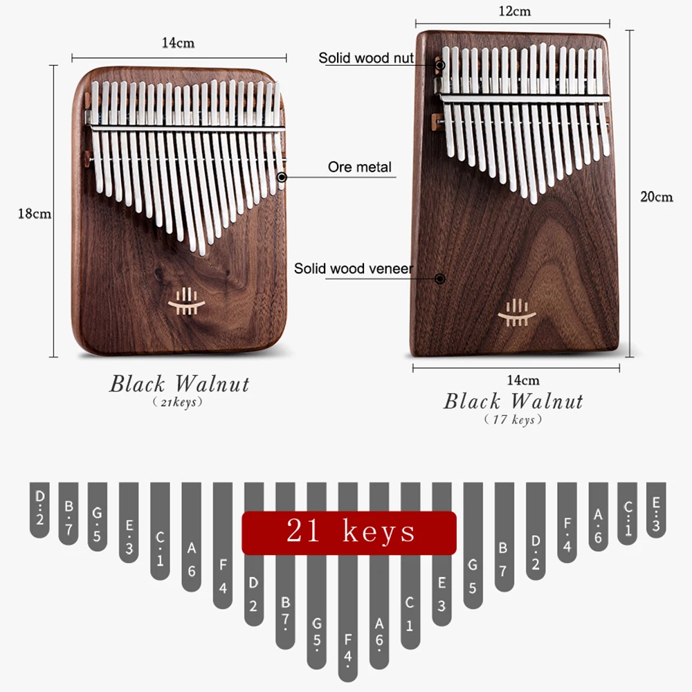 NEW Kalimba 17/21 Key Black Walnut Thumb Piano Curve Pattern Keyboard Chamfer Calimba Musical Instruments Keyboard Instruments