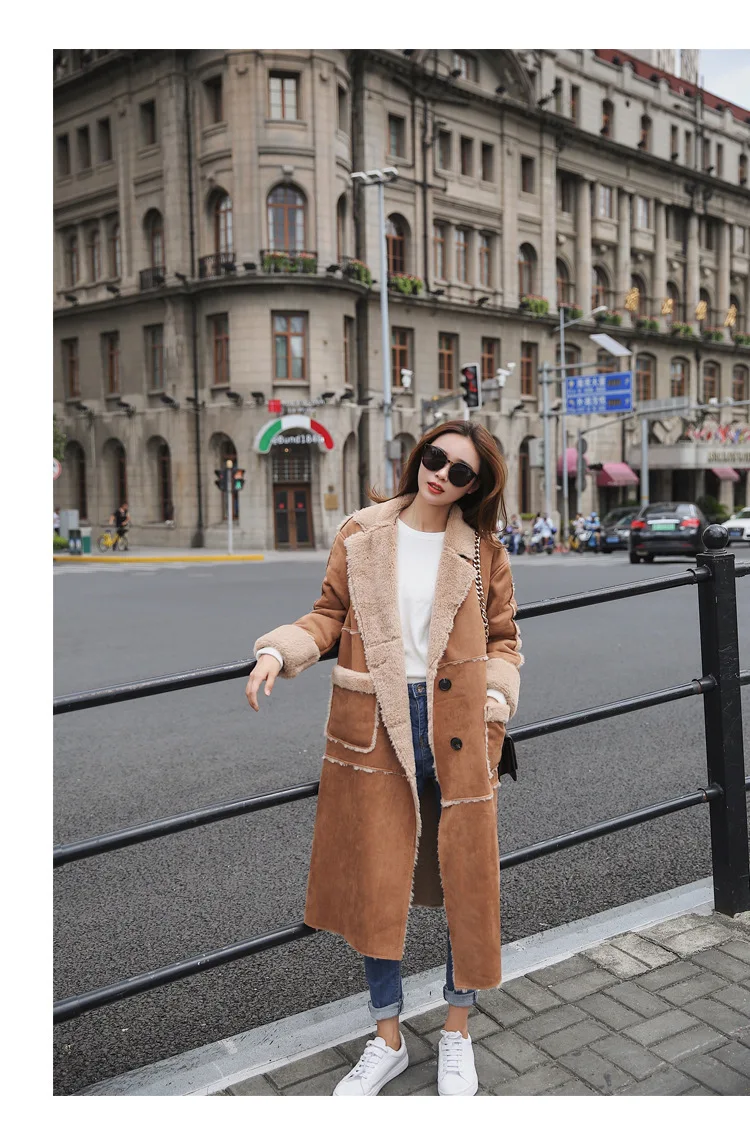 Новая женская модная длинная шуба, хлопковое пальто длиной до колена с оленьей строчкой и мехом