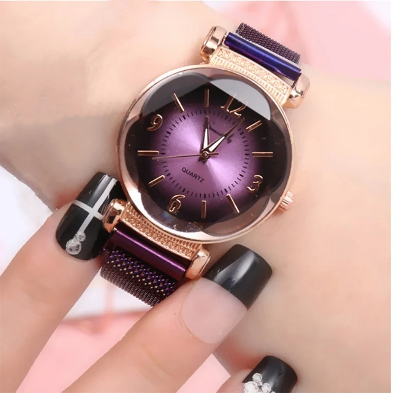 

Rose Gold Luxury Women's Watch Magnet Gesp Geometric Roman Number Quartz Watch Fashion Ladies'Watch Relogio Feminino