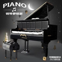 building blocks piano model phonograph dynamic app bluetooth play music mode mobile phone stand small pellet toy