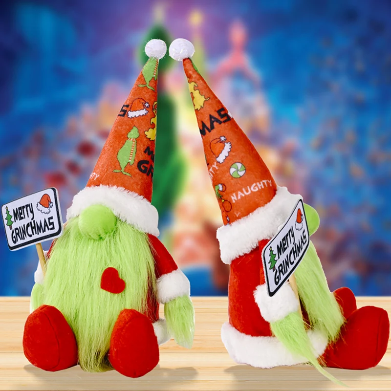 

28CM X 11CM Faceless Gnome Green Grinch Plush Grinch Doll Christmas Plush Doll for Christmas Decorations Xmas Party Table Decor