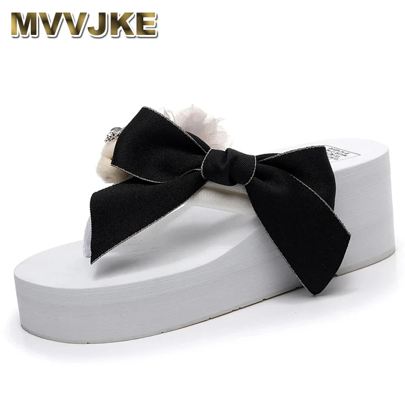 

MVVJKE Women Slippers Bow Summer Beach Shoes Female platform Slippers Flat Casual Solid Flip Flops Sandals Outdoor Sweet Slipper