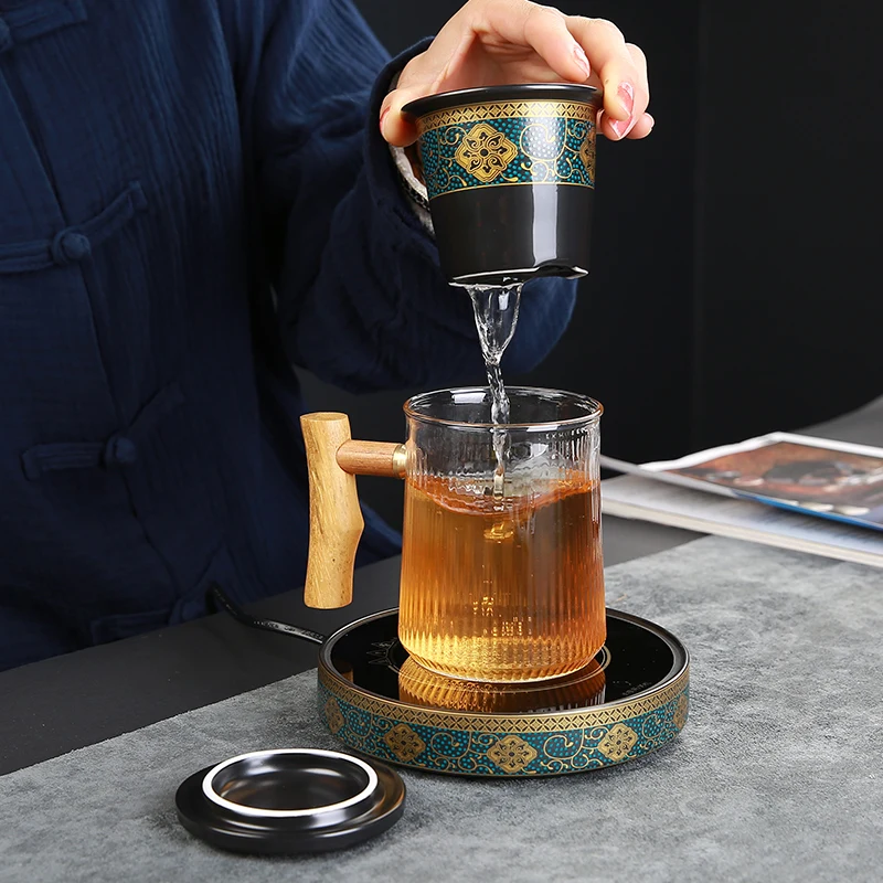 

Tea separation cup office three-piece high borosilicate glass gift constant temperature cup office heating cup