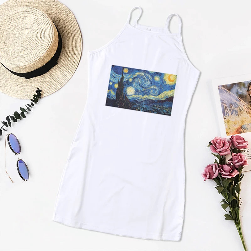 Женское летнее платье с принтом Ван Гога сексуальное облегающее для вечерние