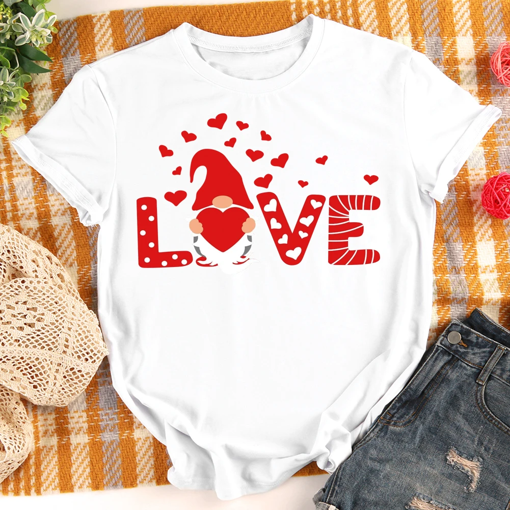 

Valentine Day T-shirt Women Men Love Gnome Print T shirt Love Gift Neutral T Shirt Top Tees S-XXXL
