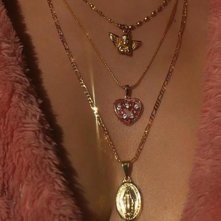 Новое модное Ювелирное Украшение золотое ожерелье многослойное в форме сердца