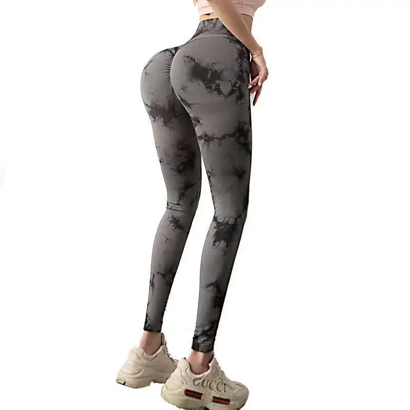 European and American Hot-Selling Tie-Dye Yoga Pants Female High-Waist Buttocks Sports Running Tights Fitness Pants Show Hips
